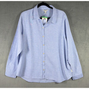 Orvis Women's NWT Blue Button‎ Up Linen Rayon Long Roll Tab Sleeve Shirt Sz XL